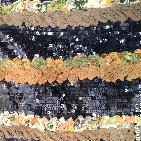 80s oversized silk striped sequins embroidered black collarless jacket - Picture 5 of 12